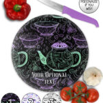 witch's brew doodle sketches gothic glass chopping board option to personalise