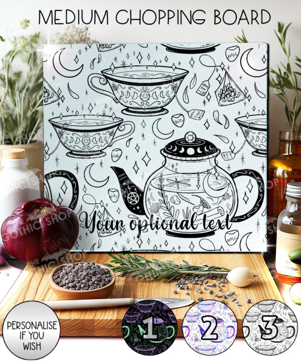 witch's brew doodle sketches gothic glass chopping board option to personalise