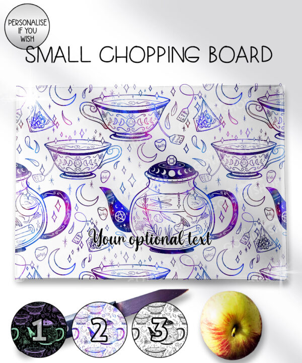 witch's brew doodle sketches gothic glass chopping board option to personalise