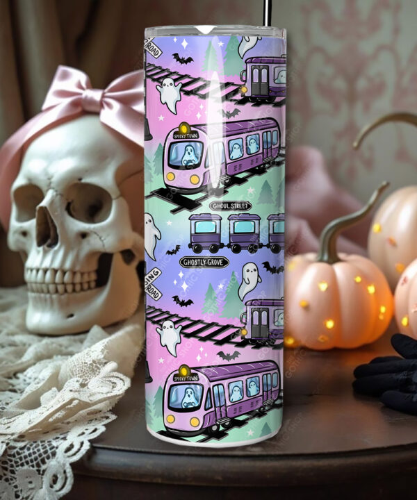 train to ghost town halloween straight tumbler option to personalise