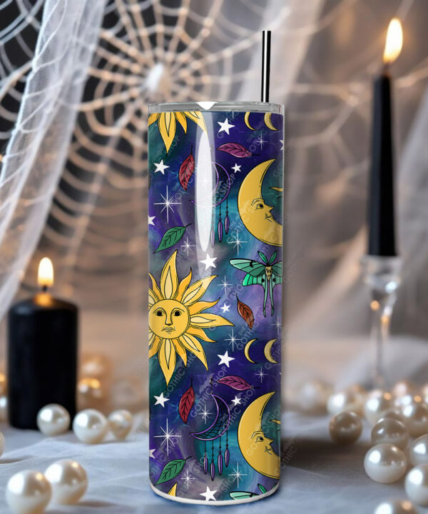 whimsy & wonderful celestial sun & moons gothic straight tumbler option to personalise