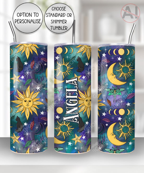 whimsy & wonderful celestial sun & moons gothic straight tumbler option to personalise