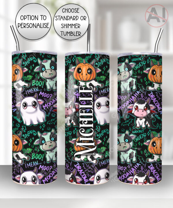 spooky halloween cows straight tumbler option to personalise