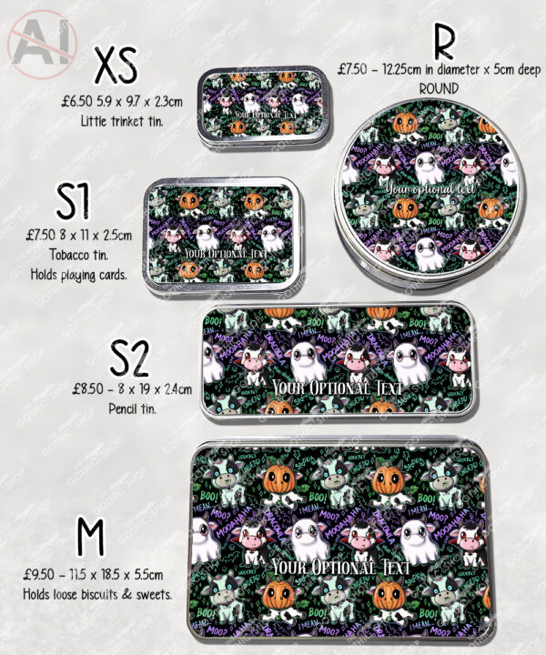 spooky halloween cows storage tin option to personalise
