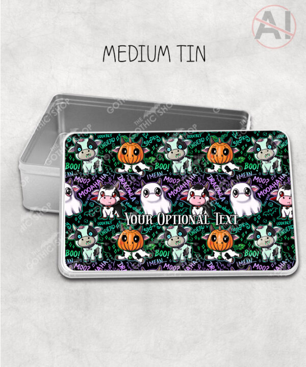 spooky halloween cows storage tin option to personalise