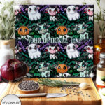 spooky halloween cows glass chopping board option to personalise