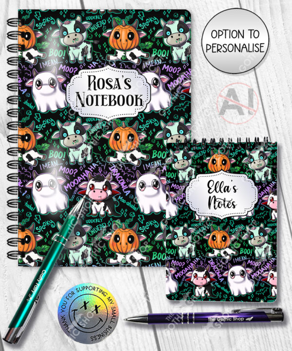 spooky halloween cows notebook journal option to personalise
