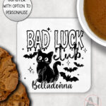 bad luck club black cat gothic witchy mug and/or coaster optional to personalise
