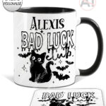 bad luck club black cat gothic witchy mug and/or coaster optional to personalise