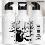 bad luck club black cat gothic witchy water bottle option to personalise