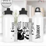 bad luck club black cat gothic witchy water bottle option to personalise