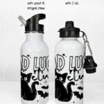 bad luck club black cat gothic witchy water bottle option to personalise