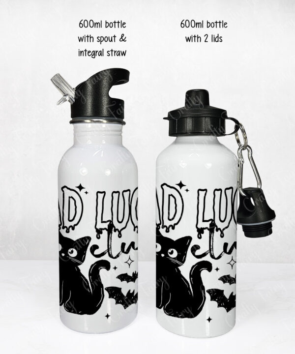 bad luck club black cat gothic witchy water bottle option to personalise