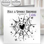 gothic heart web birthday or halloween card option to personalise
