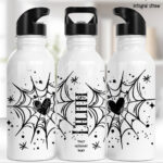 gothic heart web water bottle option to personalise