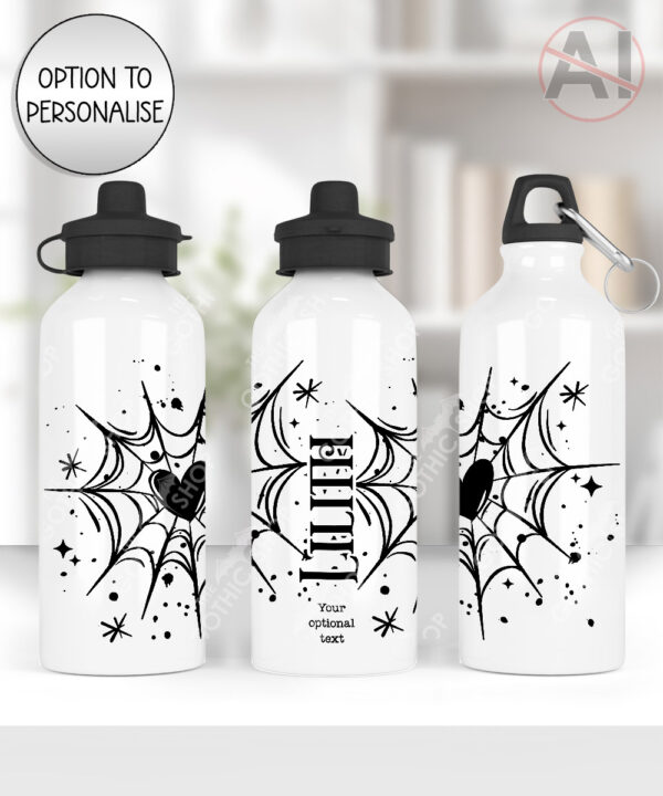 gothic heart web water bottle option to personalise