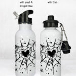 gothic heart web water bottle option to personalise