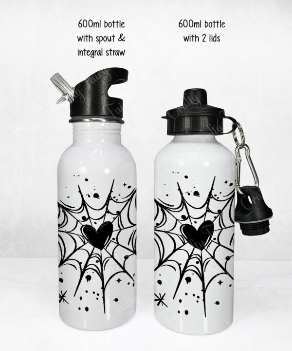 gothic heart web water bottle option to personalise