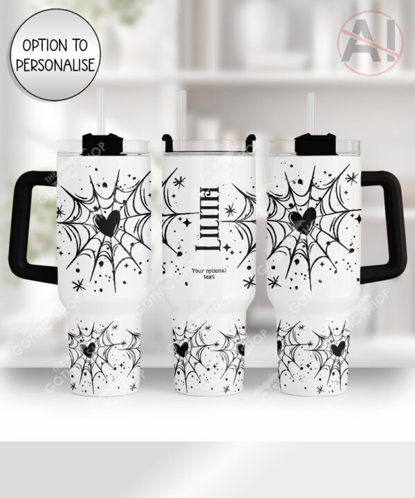 gothic heart web large 40oz tumbler with handle option to personalise
