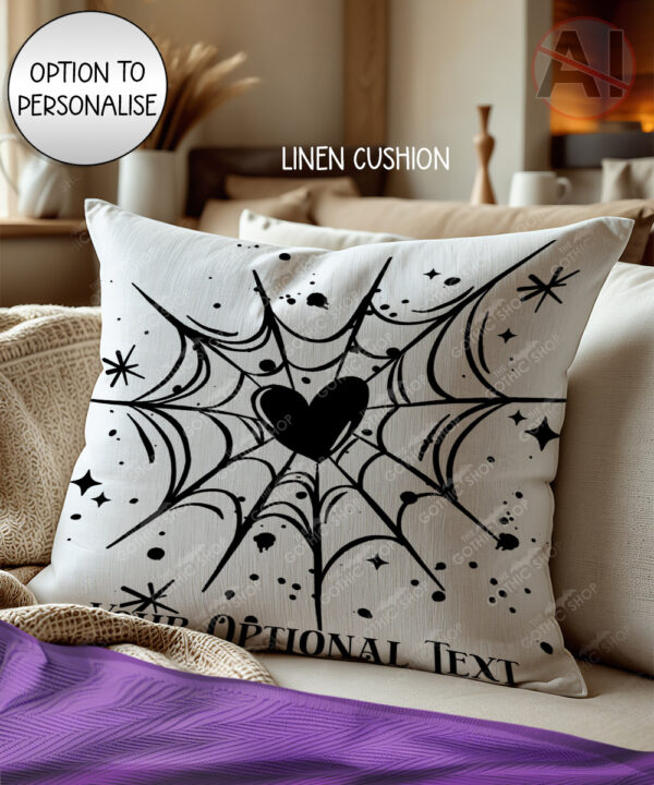gothic heart web velvet cushion option to personalise