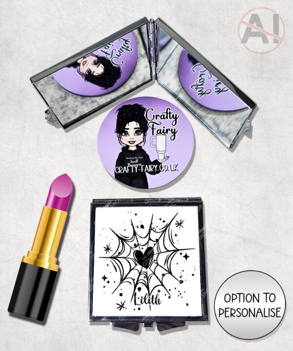 gothic heart web compact mirror option to personalise