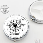 gothic heart web round pill box option to personalise