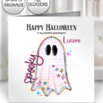 spooky pastel pink ghosts & stars halloween birthday or halloween card option to personalise