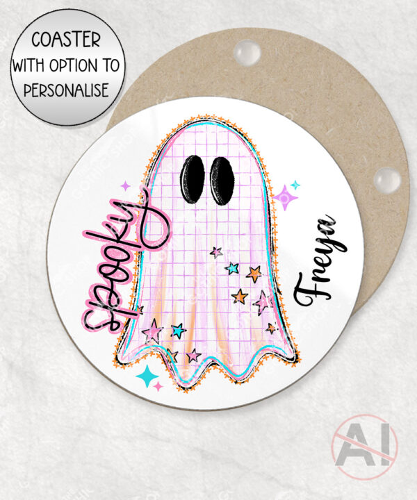 spooky pastel pink ghosts & stars halloween mug and/or coaster optional to personalise