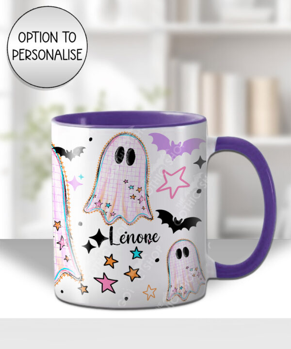 spooky pastel pink ghosts & stars halloween mug and/or coaster optional to personalise