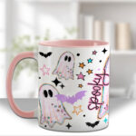 spooky pastel pink ghosts & stars halloween mug and/or coaster optional to personalise