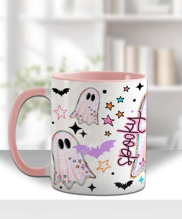spooky pastel pink ghosts & stars halloween mug and/or coaster optional to personalise