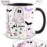 spooky pastel pink ghosts & stars halloween mug and/or coaster optional to personalise
