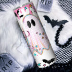 spooky pastel pink ghosts & stars halloween straight tumbler option to personalise