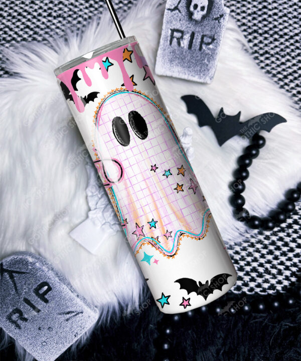 spooky pastel pink ghosts & stars halloween straight tumbler option to personalise