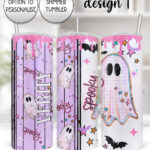 spooky pastel pink ghosts & stars halloween straight tumbler option to personalise