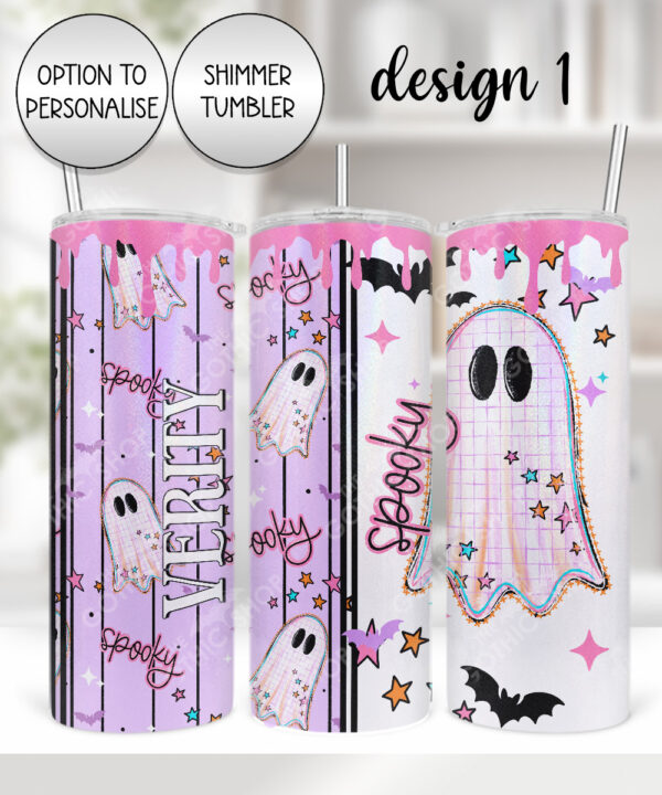 spooky pastel pink ghosts & stars halloween straight tumbler option to personalise