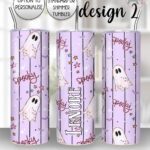 spooky pastel pink ghosts & stars halloween straight tumbler option to personalise