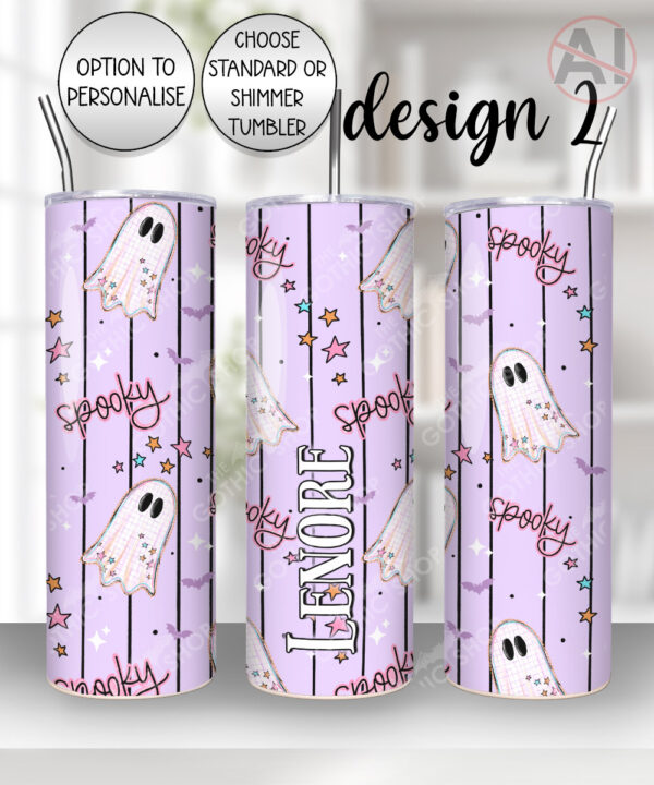 spooky pastel pink ghosts & stars halloween straight tumbler option to personalise