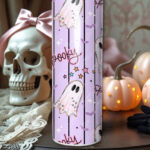 spooky pastel pink ghosts & stars halloween straight tumbler option to personalise