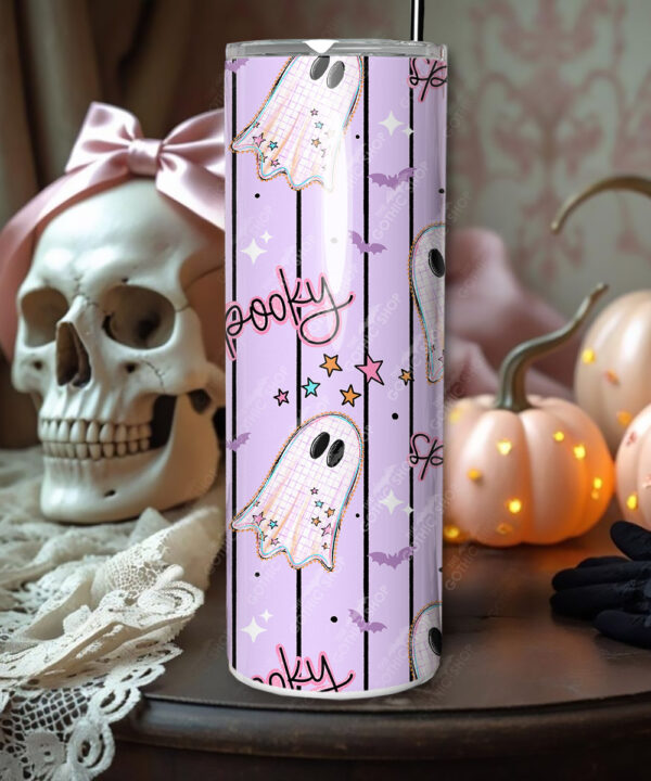 spooky pastel pink ghosts & stars halloween straight tumbler option to personalise