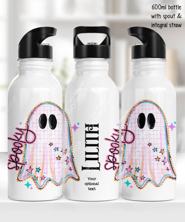 spooky pastel pink ghosts & stars halloween water bottle option to personalise