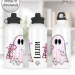 spooky pastel pink ghosts & stars halloween water bottle option to personalise