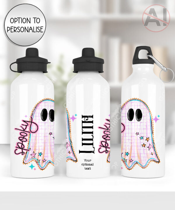 spooky pastel pink ghosts & stars halloween water bottle option to personalise