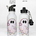 spooky pastel pink ghosts & stars halloween water bottle option to personalise