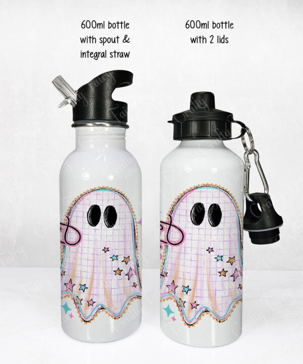 spooky pastel pink ghosts & stars halloween water bottle option to personalise