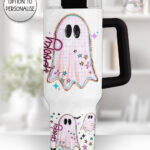 spooky pastel pink ghosts & stars halloween large 40oz tumbler with handle option to personalise