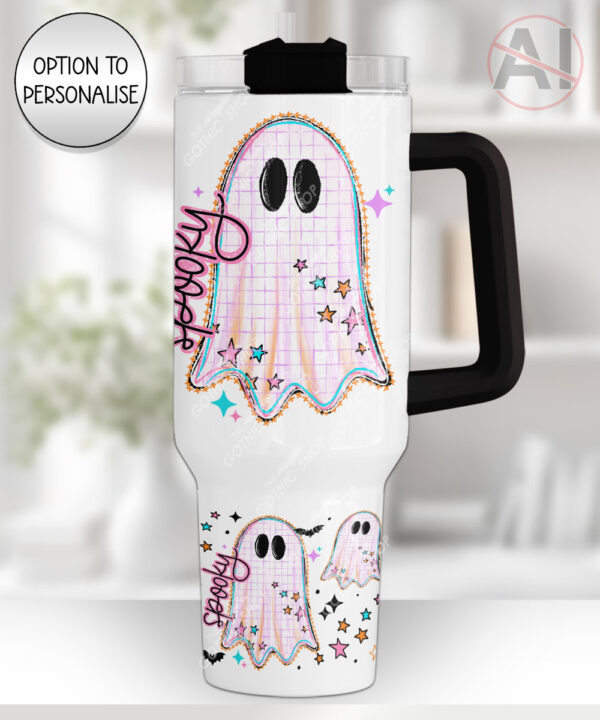spooky pastel pink ghosts & stars halloween large 40oz tumbler with handle option to personalise