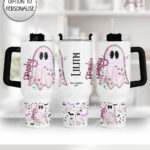 spooky pastel pink ghosts & stars halloween large 40oz tumbler with handle option to personalise