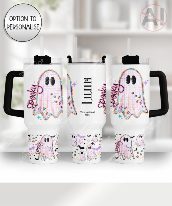 spooky pastel pink ghosts & stars halloween large 40oz tumbler with handle option to personalise