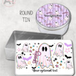 spooky pastel pink ghosts & stars halloween storage tin option to personalise
